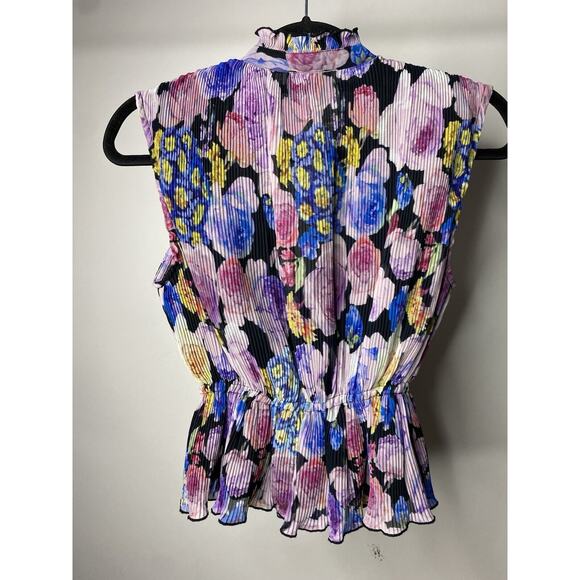 GANNI Pleated Floral Georgette Blouse Women's 34 US 2 Sleeveless V-Neck Boho - Picture 5 of 9